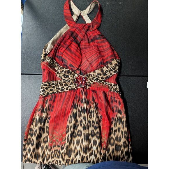 Ever Pretty Multicolor Animal Print Backless Halter top Dress Women's 10 - Picture 3 of 11